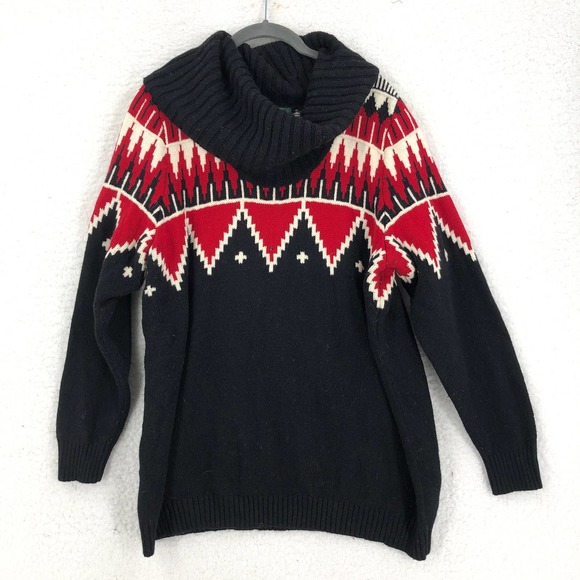 Lauren Ralph Lauren Sweaters - Lauren Ralph Lauren Womens 1X Black Red Intarsia Knit Sweater Pullover Cowl Neck